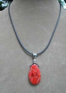 Jay King ReversibleSterling Coral MOP Pendant Necklace W/Rubber Cord 