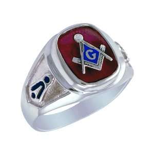    Sterling Silver Antique Ruby Blue Lodge Masonic Ring. Jewelry