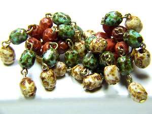 OLIVE RUST BEIGE ARTGLASS DANGLE VINT JEWELRY EARRINGS  