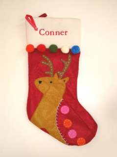 Pottery Barn Kids Red Reindeer TELLURIDE Stocking with the name CONNER 