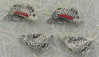 20 HAND PAINTED WHITE KOI FISH BEADS  