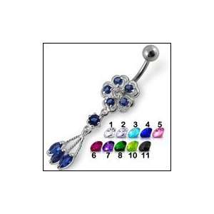  Flower Belly Ring with Dangling Gems Body Jewelry Jewelry