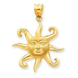  14k Yellow Gold Satin Polished Sun Pendant Jewelry