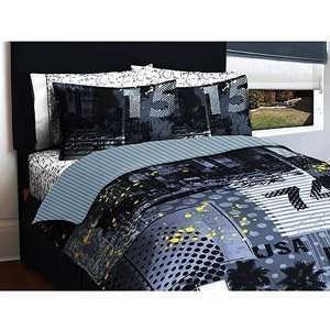  Boy Gray Black Road Trip Twin Comforter Set (6pc Bed in a 