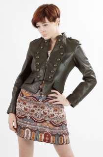   New Black Brown Green Chic Lambskin Leather Military Jacket  
