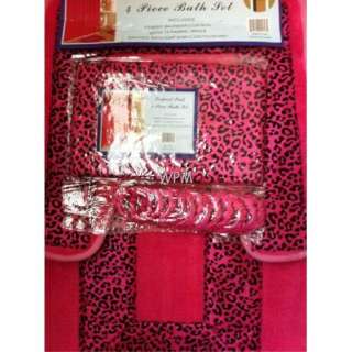   Accessory Set pink leopard print bathroom rugs & shower curtain  