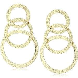   Aztec 3 Interlocking Ovals with Hammered Gold Metal Earrings Jewelry