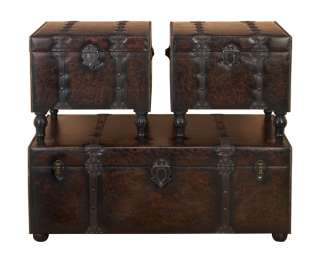 Huge Custom House Leather And Wood Chest Trunks S/3  