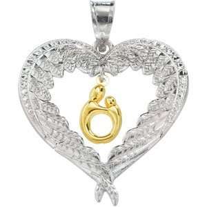  25.75X24.00 mm Heart Shaped Mother And Child Pendant With Angel Wings