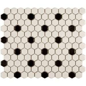  Hex Matte White with Black Dot 10 1/4 x 11 3/4 Inch Porcelain Floor 