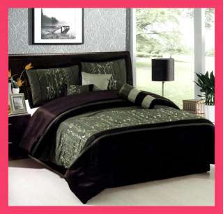 Luxury Embroidery Floral Comforter Set Queen Sage/Black  