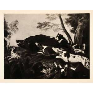 1937 Photogravure Boar Hunting Alexandre Francois Desportes Dogs Boar 