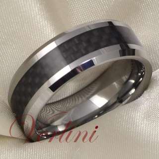 Mens Tungsten Ring Carbon Fiber Infinity Wedding Band Titanium Color 