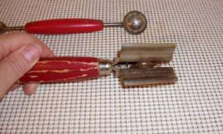 Vintage Red Handled Knife Sharpener & Melon Baller  