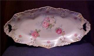 Antique RS Prussia Porcelain Rose Flower Oblong Celery Bowl Open 