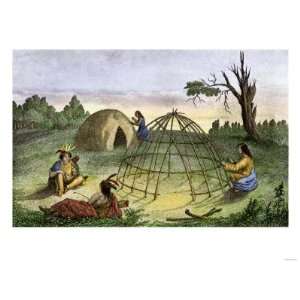  Algonquins Building a Wigwam Premium Poster Print, 12x16 