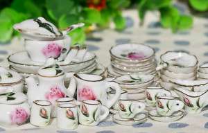 Dollhouse Miniature Victorian Flower China Tea Set 50P  