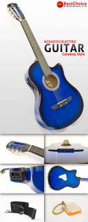 New Blue Electric Acoustic Guitar Cutaway Design With Guitar Case 