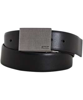 Calvin Klein black leather reversible plaque buckle belt