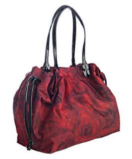style #317917301 red rose print drawstring patent leather top handle 