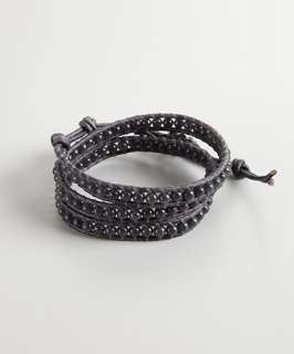 Chan Luu grey leather beaded triple wrap bracelet