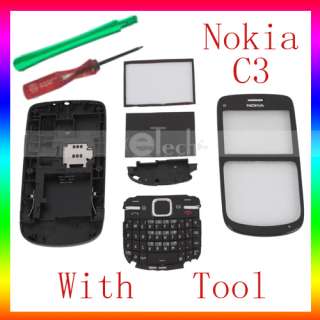 Full Housing Case Cover Fascia + Keyboard for Nokia C3 Black New +Tool 