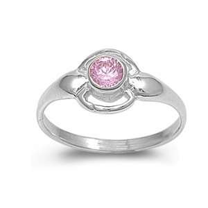 Ring for Child & Pinky Ring with Pink Crystal and October Birthstone 
