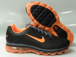 Nike Air Max + 2011 Leather Black Orange Sneakers Mens Size 12  