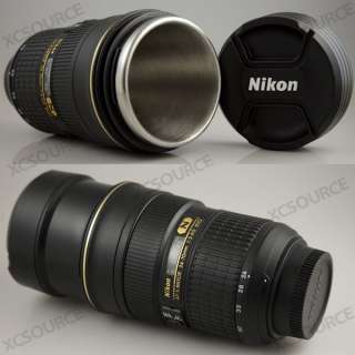 Nikon Camera Lens Cup Mug 24 70mm THERMOS Coffee + Pouch ZOOM ABLE 