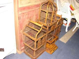 Vintage Oriential Wood Wire Cottage Chic Birdcage Bird House Cage 