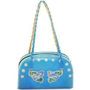  Turquoise ~ Leather Floral Embossed Handbag ~ Braided 