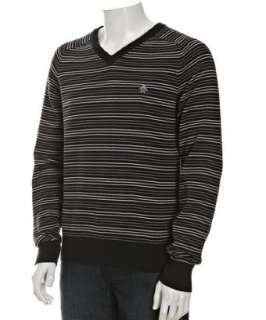 Original Penguin black striped cotton v neck sweater   up to 