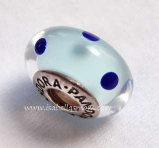   Authentic PANDORA Blue POLKA Dots MURANO Glass Bead/Charm 790610