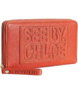 See By Chloe coral sheepskin zip continental logo wallet   up 