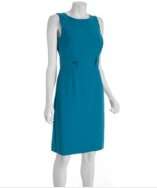 Tahari ASL turquoise woven button waist sleeveless dress style 
