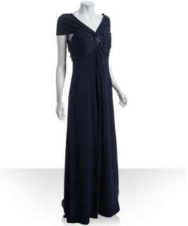 Theia navy chiffon sequin detail long evening gown   