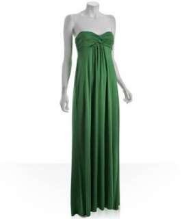 Tibi green silk jersey strapless long dress  