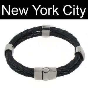   Black Bolo Leather Bracelet Stainless Steel Magnetic Lock B0060BLK