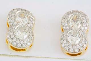 Oval & Pave Diamond 2 ct 18K Yellow Gold Studs Earrings  