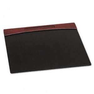  Mahogany Wood and Black Faux Leather Desk Pad, 23 7/8 x 19 