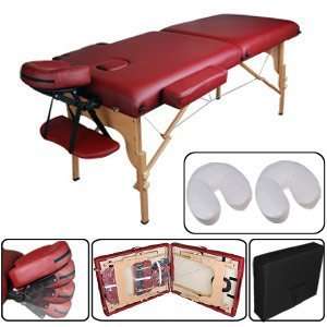   Foam Wooden Portable Massage Table 4 Tattoo Spa Salon   Burgundy