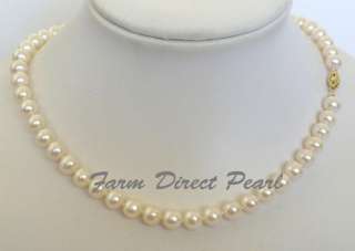 AAA+ Freshwater 7 8mm White Pearl Necklace 14K Gold 18  