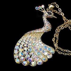 Noble Bird Peacock Necklace Pendant Swarovski Crystal  