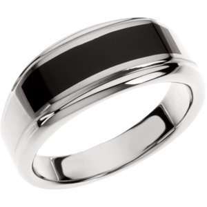  Mens Stainless Steel and Black Enamel Ring, Cuff Links 