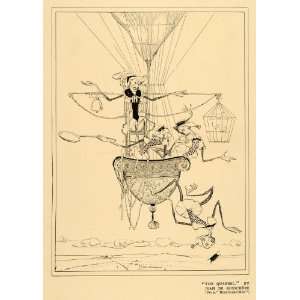  1920 Print Quarrel Monkey Hot Air Balloon Bird Cage Art 