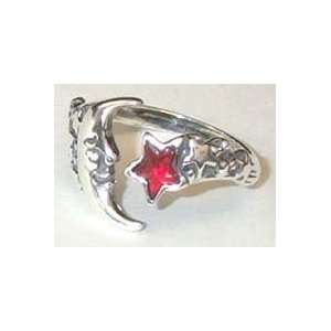  Sterling Silver Moon & Star Adjustable Ring with Crystal 