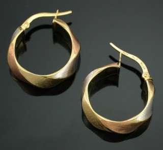   Tri Color Brushed Rose Gold Italy 25 mm Hoop Huggie Earrings Wide 20