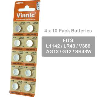   Vinnic Size LR43 V386 386 AG12 L1142 Alkaline Watch Battery  