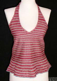 ralph lauren blue label red blue crocheted knit halter top size large 