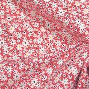 Mamas Cotton Fabric Lively Tomato Red With White Blossoms, Calico 